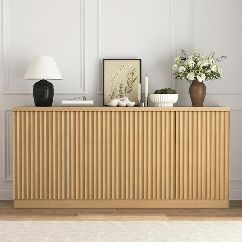 Buffet Cabinet with Storage, 62.60" Sideboard Cabinet with 4 Doors & Shelves, Wooden Bar Credenza Storage for Living Room