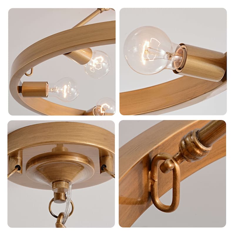 Abigail Wagon Wheel 6-Light Metal Round Rustic Semi-Flush Mount - Brushed Brass