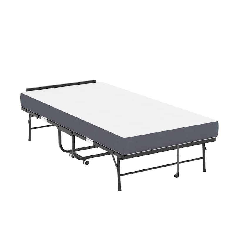 75" Folding Bed with Adjustable Headboard, 5" Memory Foam Rollaway Bed for Tall People, Heavy-Duty Portable Guest Bed