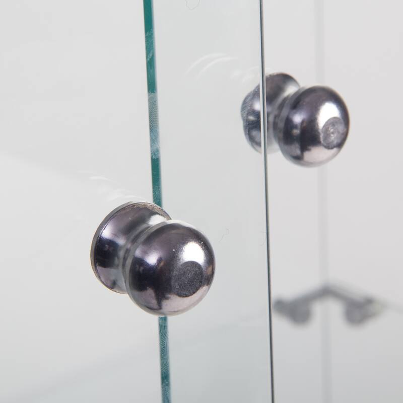 2-Tier Glass Display Cabinet with Double Doors and Lock, Tempered Glass Showcase with MDF Base