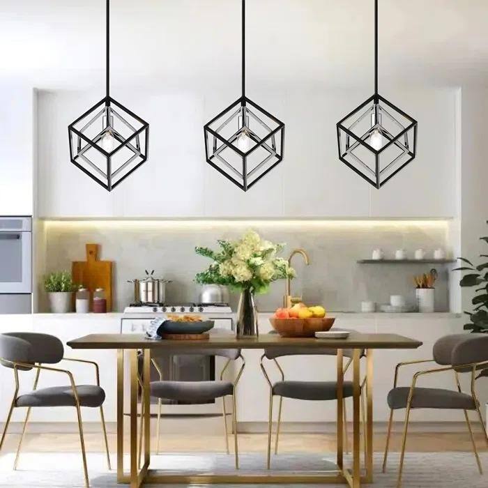 1-Light Geometric Cube Lantern, Sci-fi Square / Rectangle Pendant