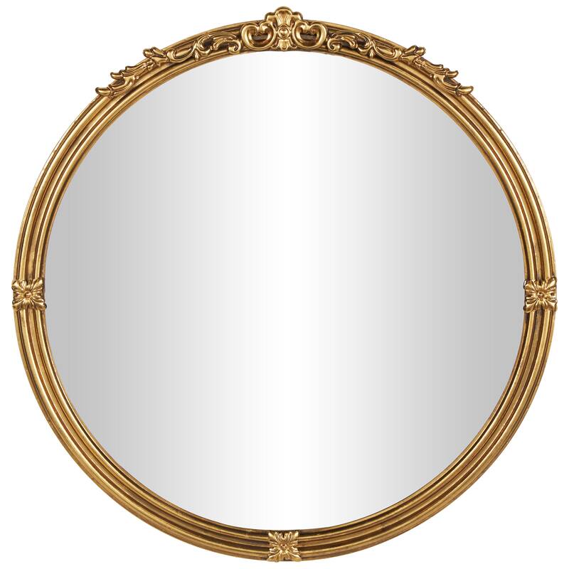 Metal Scroll Layered Frame Room Wall Mirror with Floral Accents - Gold - Roche River Decor - Gold