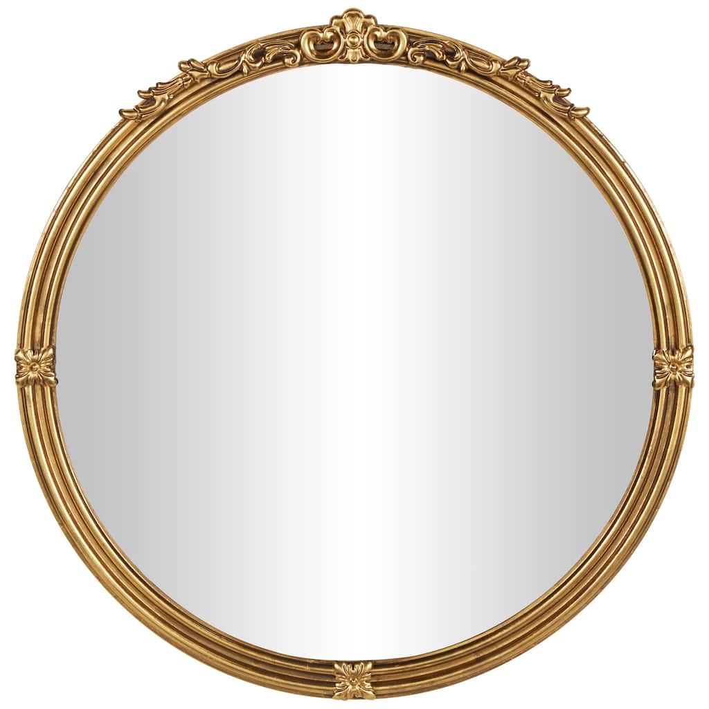 Metal Scroll Layered Frame Room Wall Mirror with Floral Accents - Gold - Roche River Decor