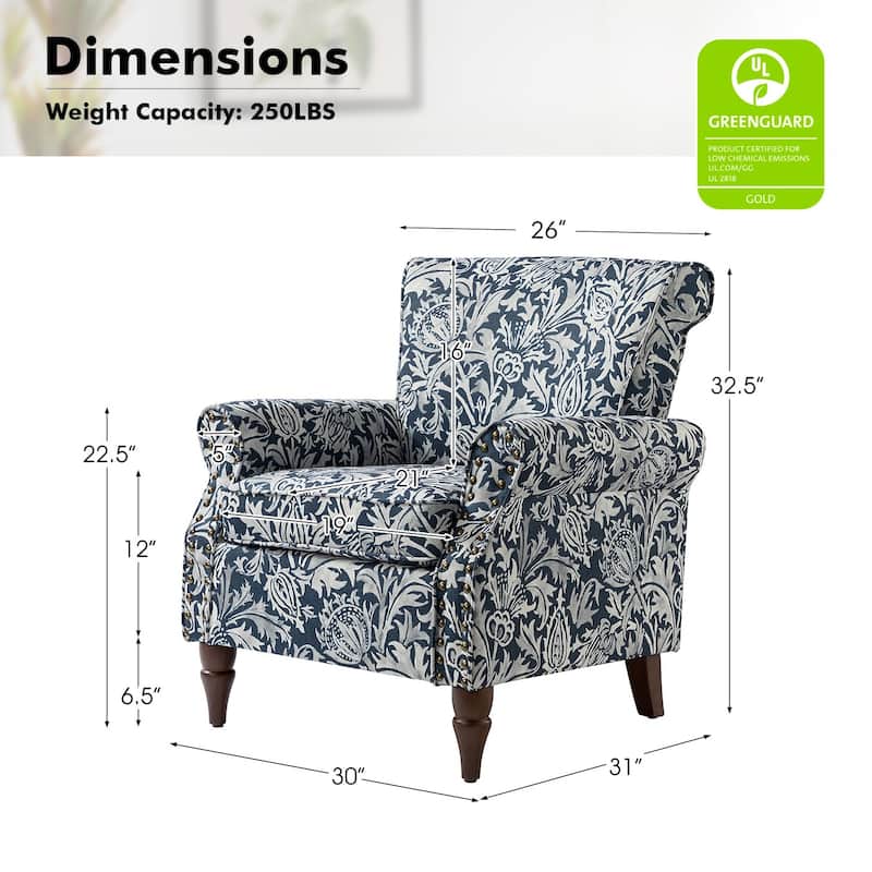 Nyctelius Traditional Polyester Accent Chair with Rolled Arms and Nailhead Trim by HULALA HOME