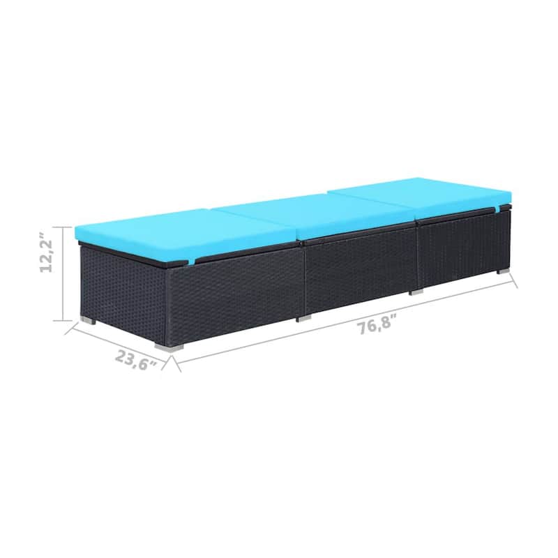 Nino Adjustable Outdoor Sun Lounger Chaise, Blue Cushion, Black Rattan