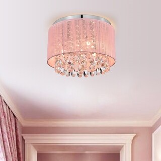Crystal Flush Mount Chandelier 3-Light Drum Ceiling Light