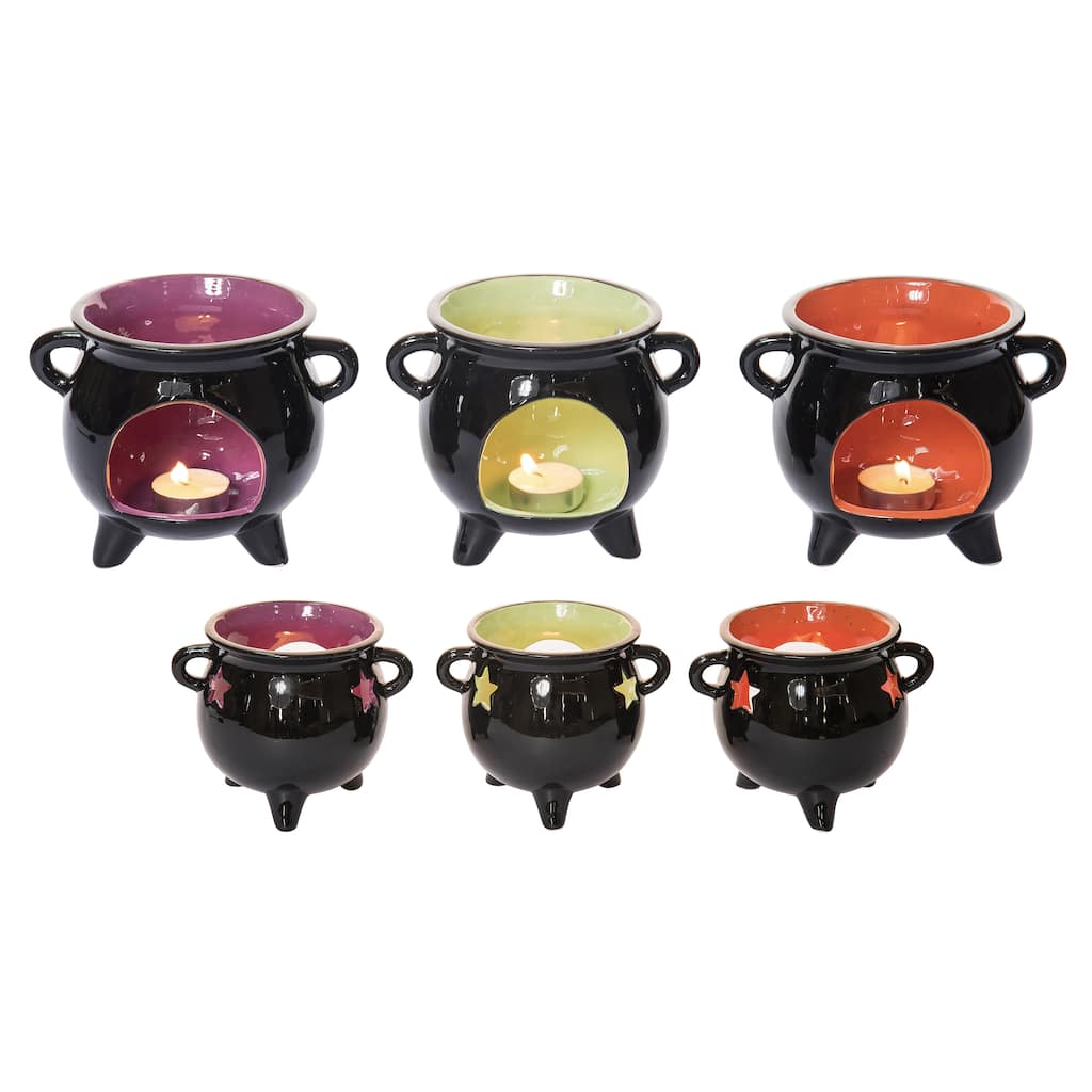 Transpac Ceramic Cauldron Tea Light Candle Holder Set of 3 Halloween Home Decorations