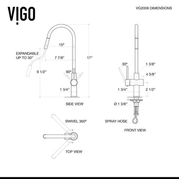 dimension image slide 0 of 4, VIGO Gramercy 17" H Single Handle Pull-Down Spout Kitchen Faucet with Touchless Sensor