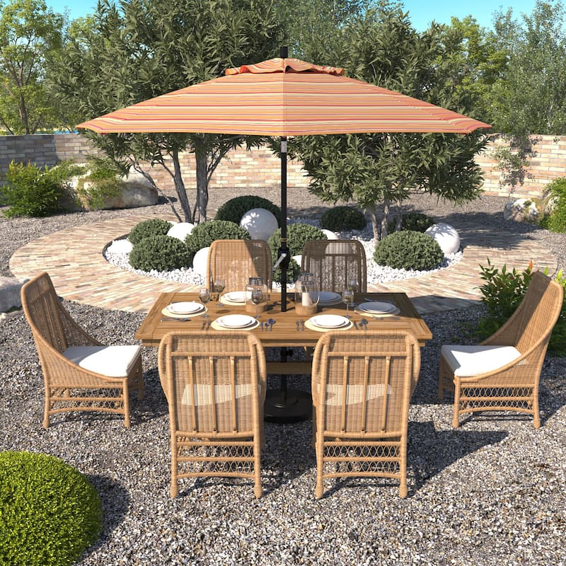 California Umbrella 9-foot Round Crank Lift, Push ButtonTilt, Black Frame Finish, Aluminum Patio Umbrella with Sunbrella Fabric - Dolce Mango