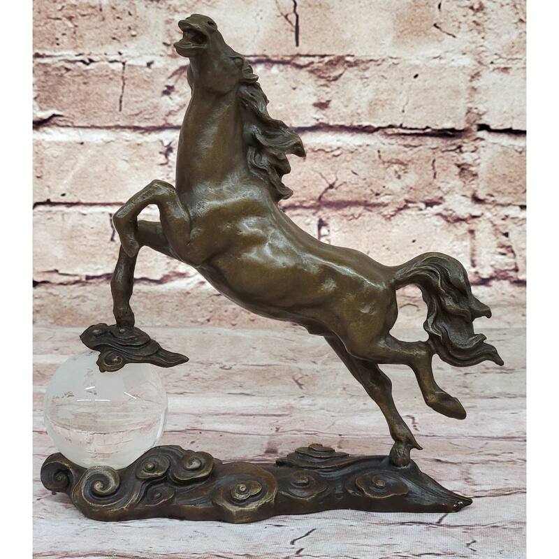 Bronze Horse Figurine Sculpture W/ Crystal Ball - Signed Original Equestrian Art By Milo