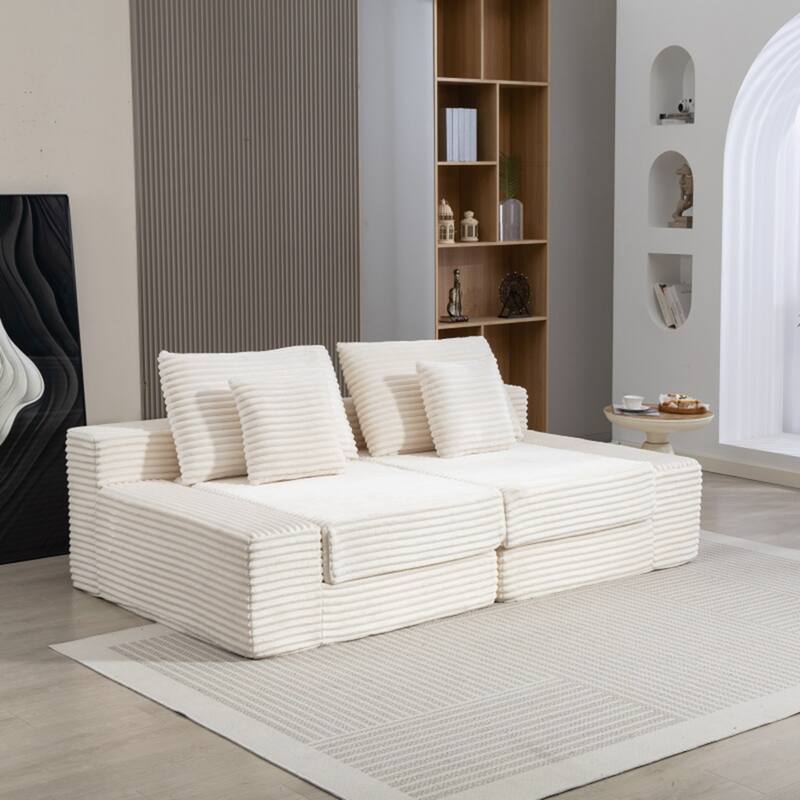 Double Lounge Chaise,Cloud Plush Sofa Bed,Upholstered Boneless Cloud Sofa Deep Seat - Beige