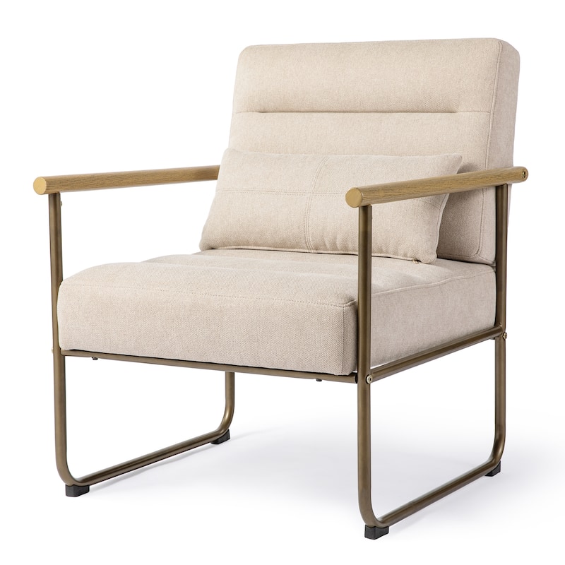 Glitzhome 33.25"H Mid-Century Modern Beige Fabric Accent Arm Chair with Metal Frame - 30.5''W X 26.25''D X 33.25''H