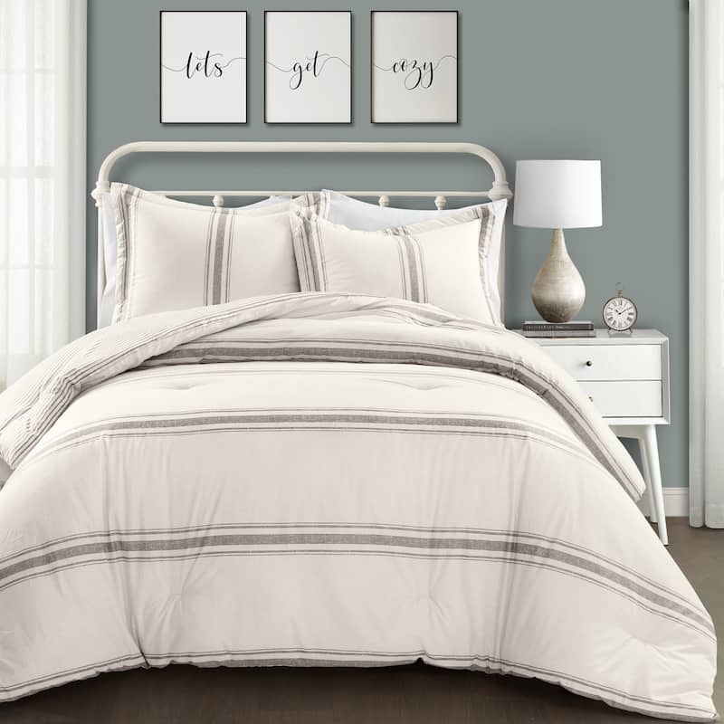 Lush Decor Farmhouse Stripe 3-piece Comforter Set - Gray - Full - Queen