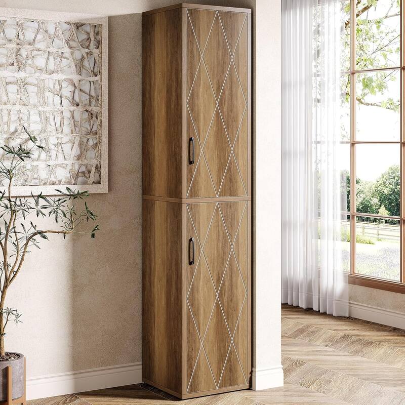 75.39" White/ Nature Wooden Bathroom Cabinet with Doors and Shelves