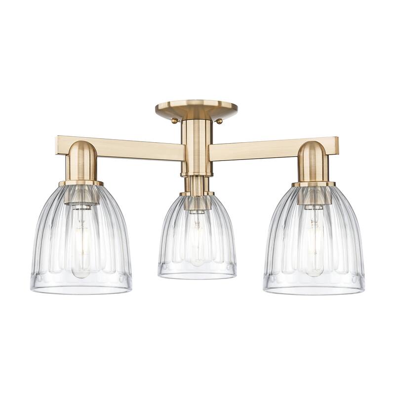 Innovations Lighting Endless Possibilities Arcadia - Brookfield - 3 Light 23" Semi-Flush Mount with Clear Shade - Clear/Champagne Bronze