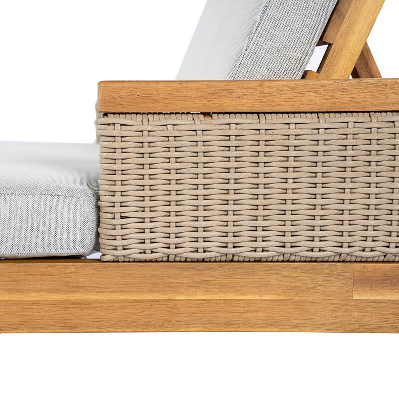 Solid Acacia Wood Sun Lounger with Cushions and Light Wicker,76.8"Outdoor Patio Furniture for Garden, Deck,Poolside Relaxation