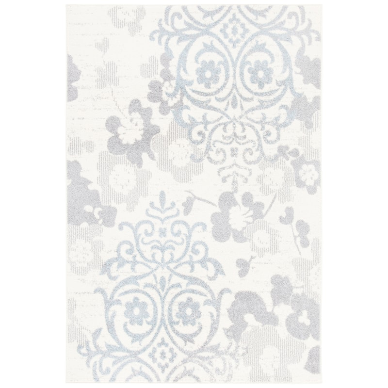 SAFAVIEH, Adirondack Rena Damask Floral Distressed Rug - 6'7" Square - Ivory/Grey
