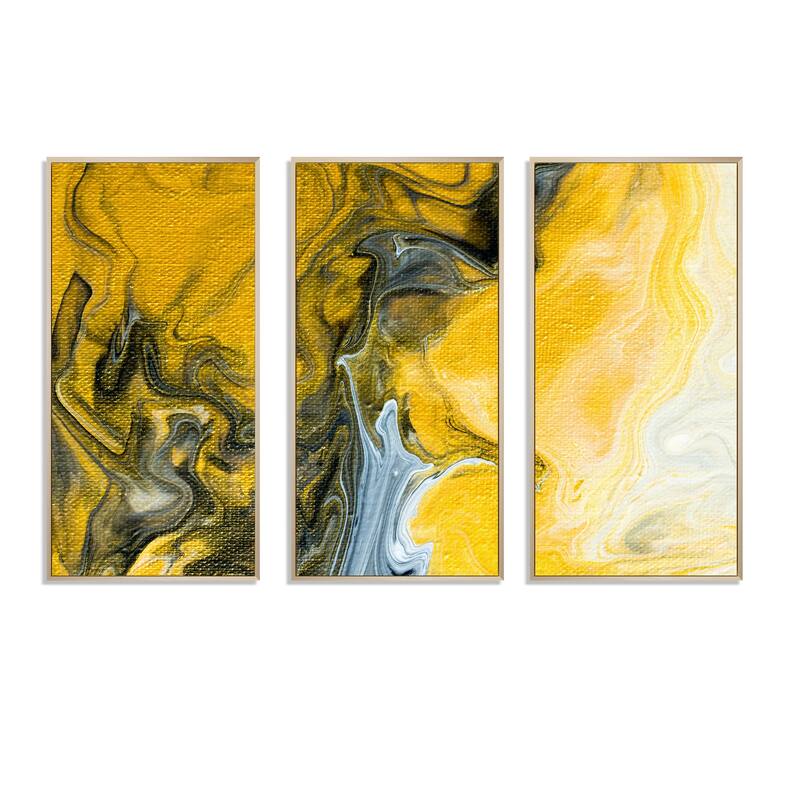 Designart "Black White And Yellow Marble Abstract I" Modern Framed Wall