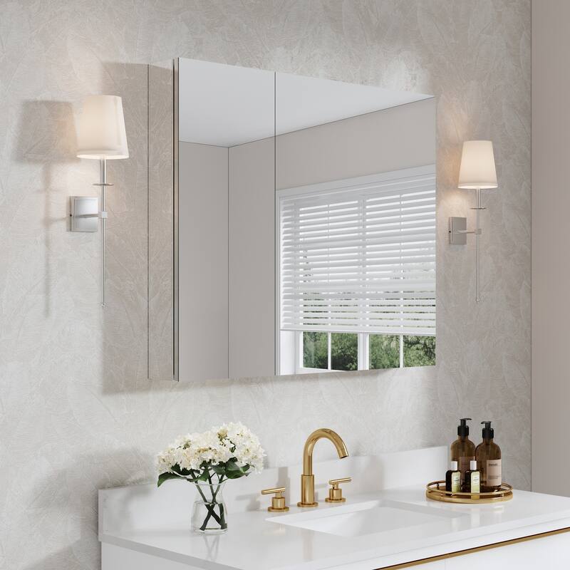36"W X 30'H Recessed or Surface Wall Mount Bathroom Medicine Cabinet With Adjustable Glass Shelves