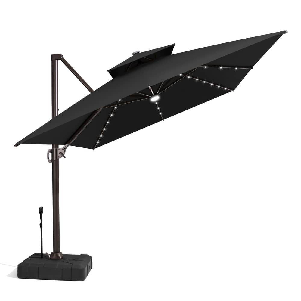 13 x 10 FT Double Top Solar powered LED Patio Cantilever Umbrella Aluminum with Base