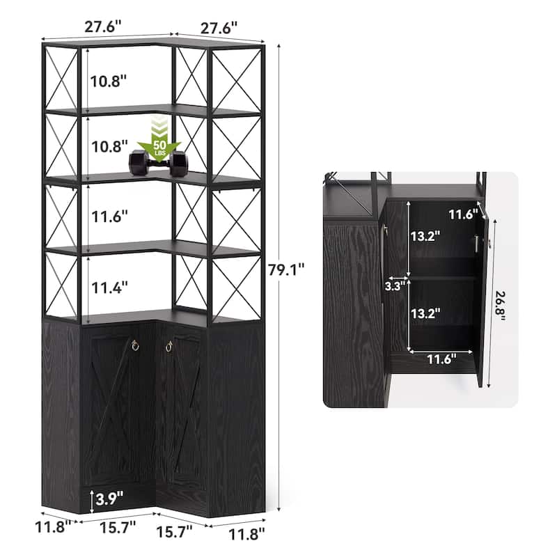 79 Inches Tall Corner Shelf Cabinet Storage with Doors - 11.81"D x 27.56"W x 79.13"H