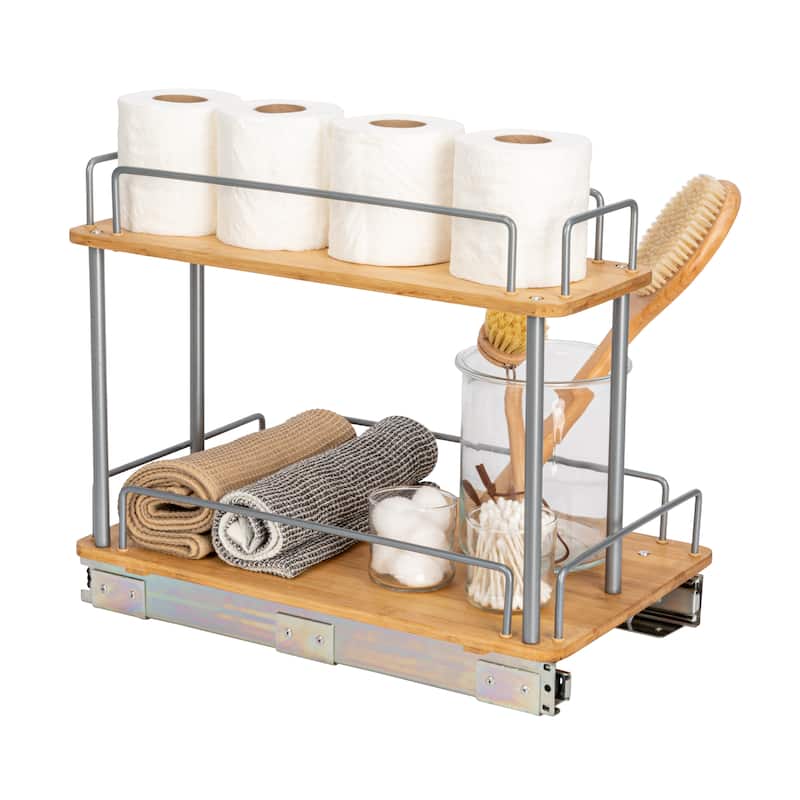 Household Essentials 2-Tier Sliding Cabinet Organizer, Natural Bamboo - 11.5in wide - 11.5in wide