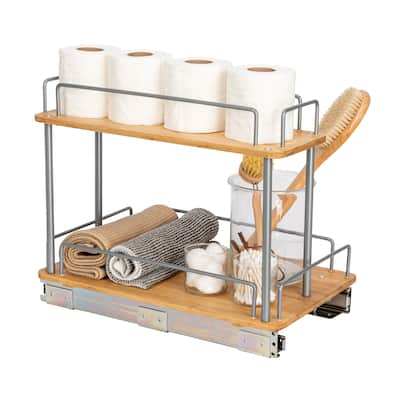Household Essentials 2-Tier Sliding Cabinet Organizer, Natural Bamboo - 11.5in wide