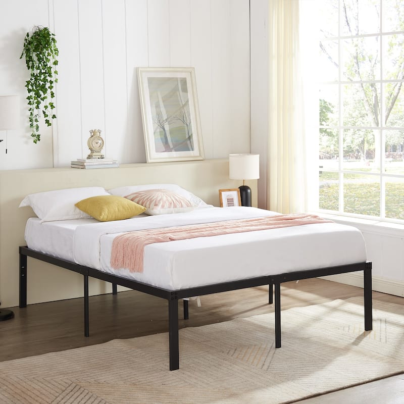 Javlergo 14/16/18 Inch Metal Platform Bed Frame, Heavy Duty Slat Support /No Box Spring Needed