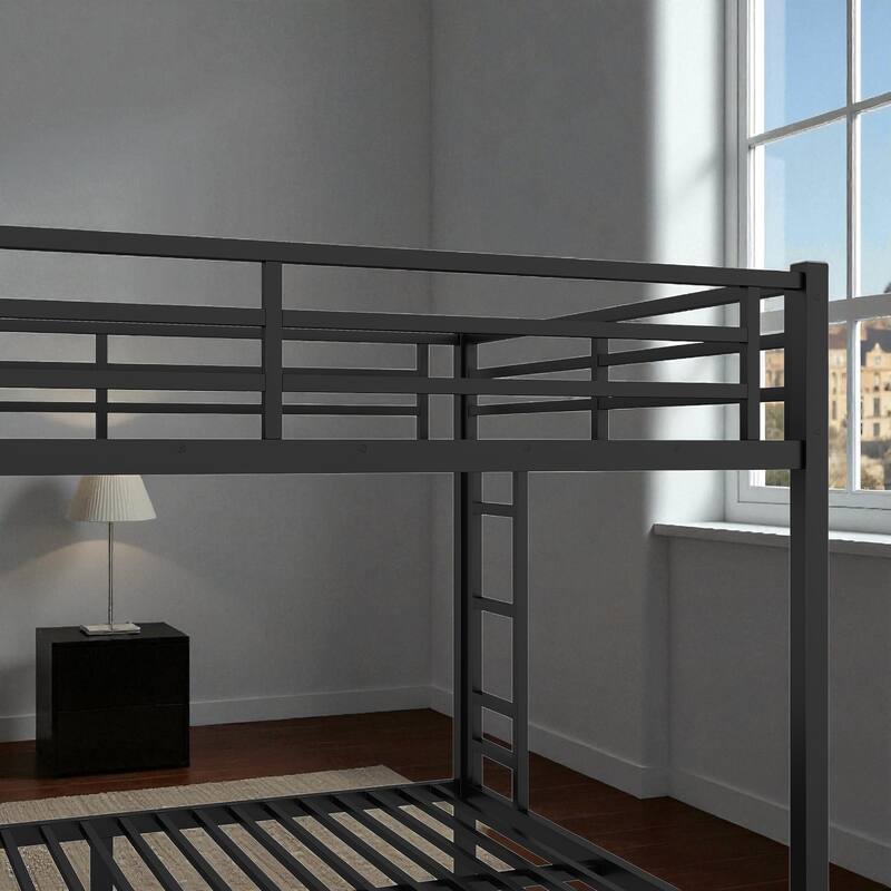 Metal Queen over Queen Bunk Bed for Teens and Adults, Heavy-Duty Noise-Free Frame with Dual Ladders and Guardrails
