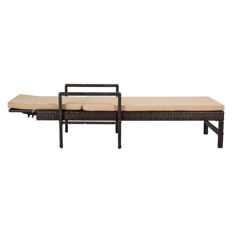 SAFAVIEH Outdoor Jolette Rattan Brown/ Red Sun Lounger - 80" x 28" x 39" - 80Wx28Dx39H