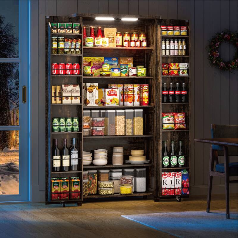Smart LED Farmhouse Pantry Cabinet with Shelves
