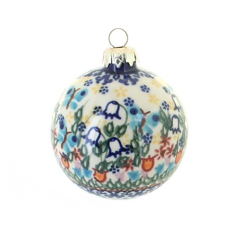 Blue Rose Polish Pottery Vena Large Christmas Ball - Garden of Eden