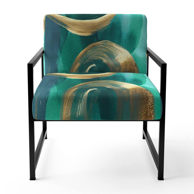 Designart "Geometric Black And Teal IV" Upholstered Abstract Accent Chair - Modern Arm Chair For Bedroom