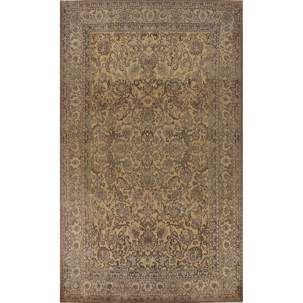 Floral Shahreza Vintage Persian Area Rug Handmade Wool Carpet - 7'3" x 12'7"