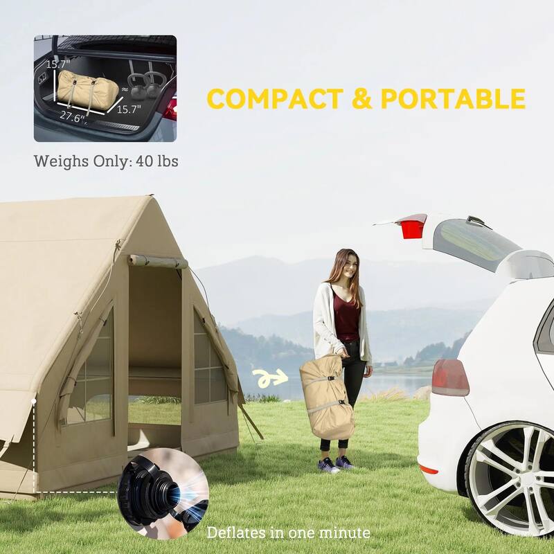 Inflatable Camping Tent with Hand Pump, Waterproof and Windproof
