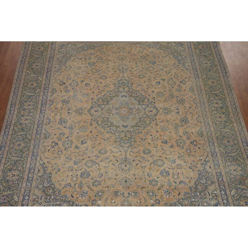 Hand Knotted Oriental 100% Wool Carpet Traditional Floral Peach Kashan Area Rug - 11' 11'' X 9' 7''