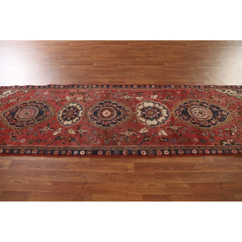 Pink Tabriz Persian Vintage Runner Rug Hand-knotted Wool Carpet - 3'2"x 10'0"