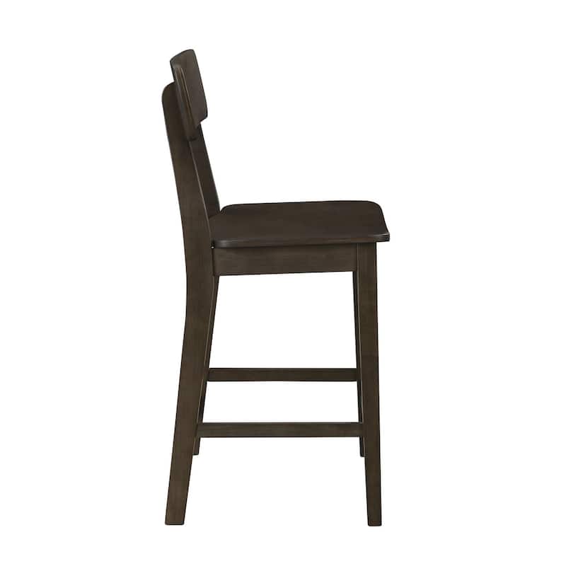 24 Inch Counter Stool Chair, Rubberwood Curved Back and Seat, Dark Gray