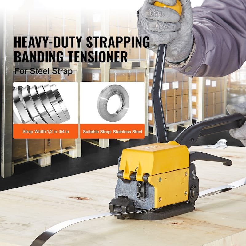 Steel Strapping Tool for 1/2"-3/4" Width, 3-in-1 (Tensioner, Crimper, Cutter)