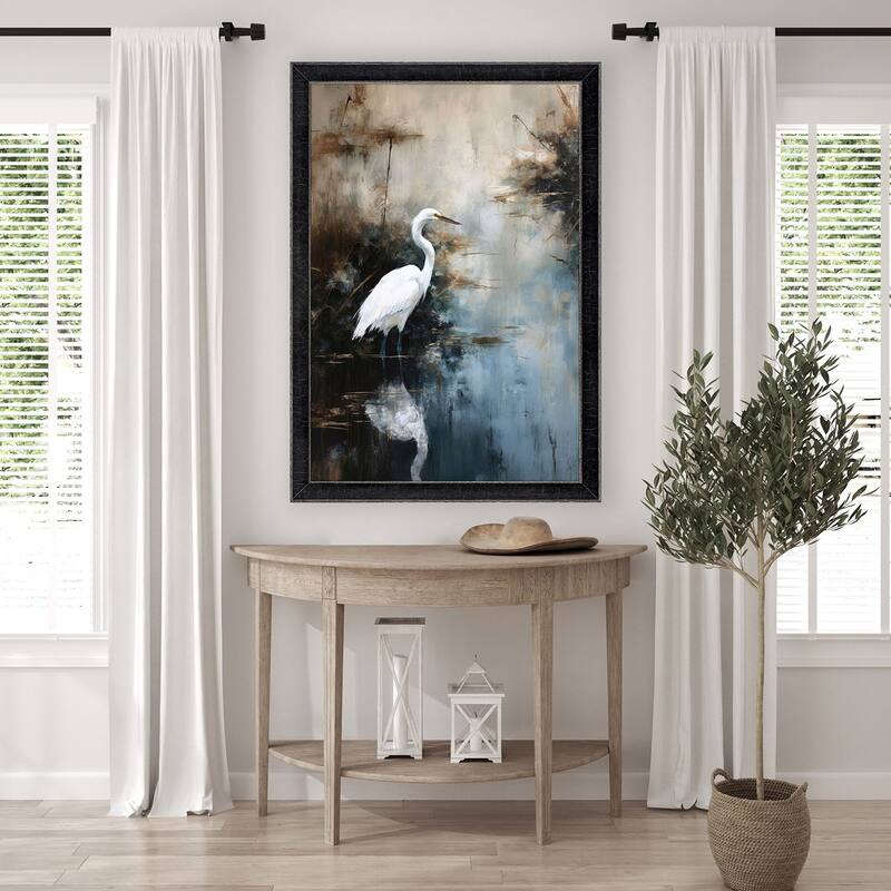 Egret in Lake Framed Art Giclee Under Glass