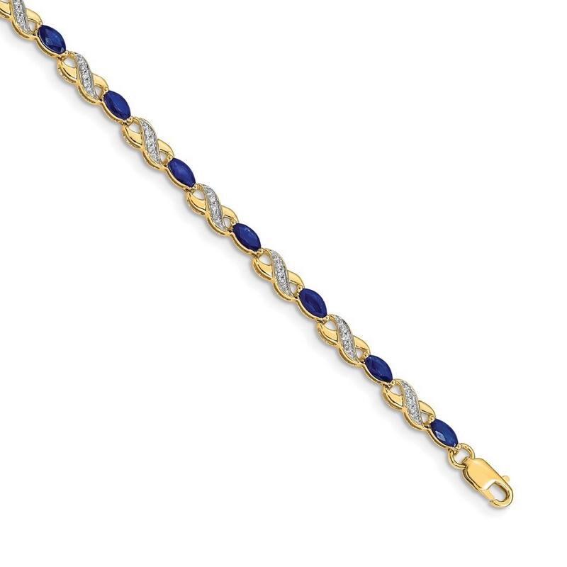 Curata 3mm 14k Diamond and Sapphire Bracelet