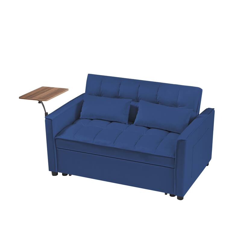 Velvet Loveseat Convertible Pull-out Sleeper Sofa Bed, Futon Sofa with 2 Pillows & phone Holder Pocket Recliner Sofa