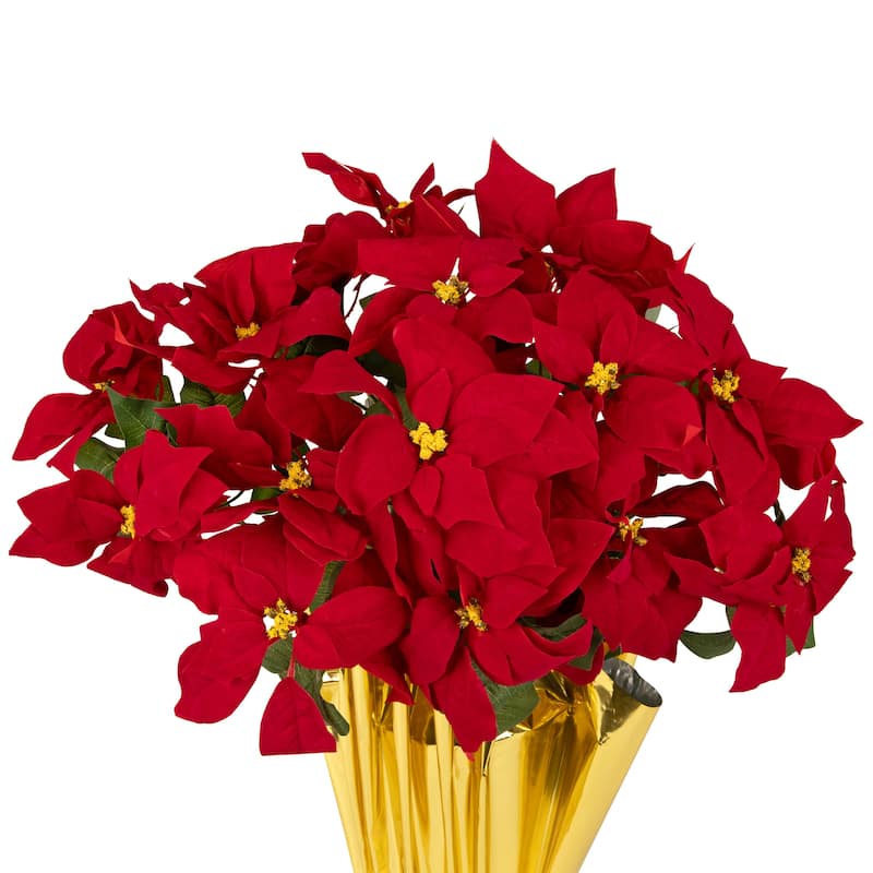 Artificial Christmas Poinsettia in a Wrapped Pot - 28" - Red and Gold