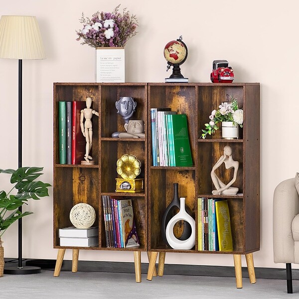 5 Cube Bookshelf 3 Tier Mid Century Bookcase w Legs Wood Bookshelves Storage Organizer Shelf Bed Bath Beyond 42348221
