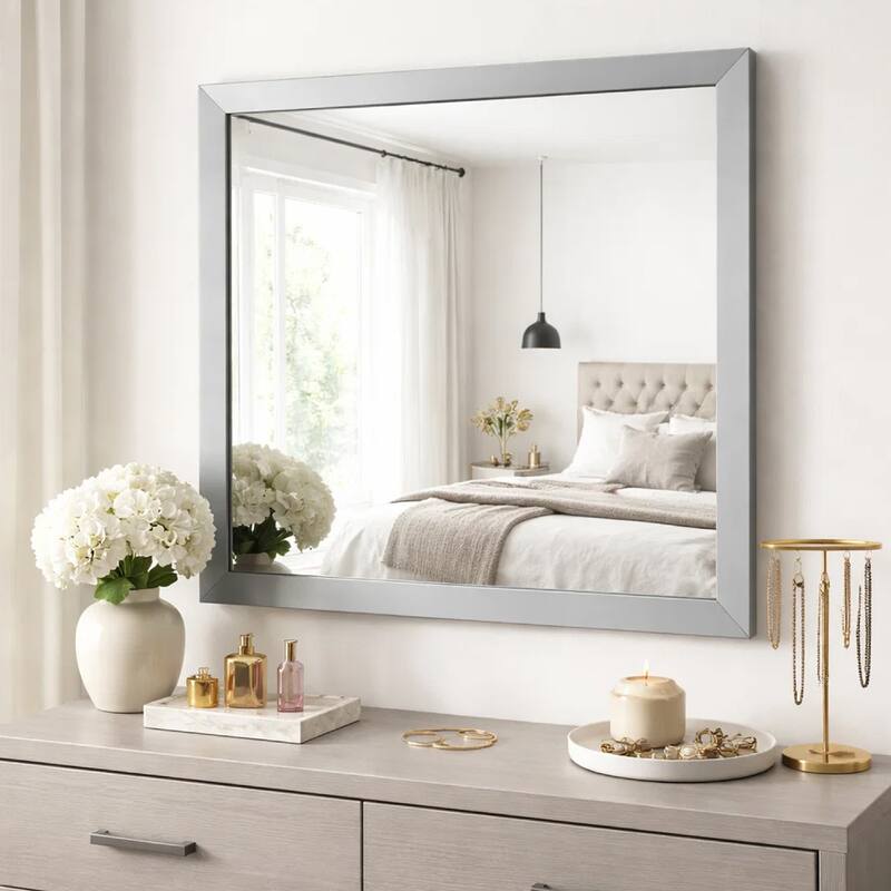 Moko 40 x 40 Dresser Mirror, Square, Modern Style, Gray Finished Frame