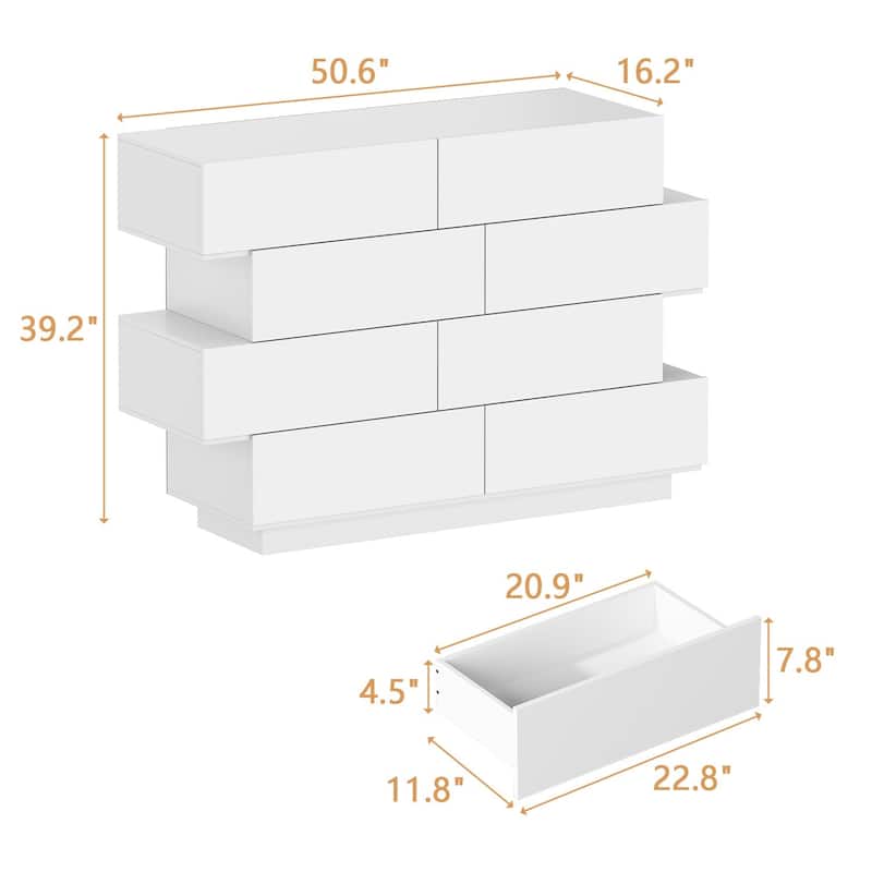 Elegant Eight-Drawer Dresser Closet Organizer in High Gloss White