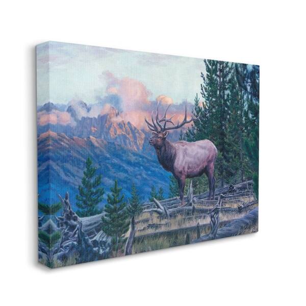 Stupell Industries Elk Forest Mountain Morning Sun Woodland Animal