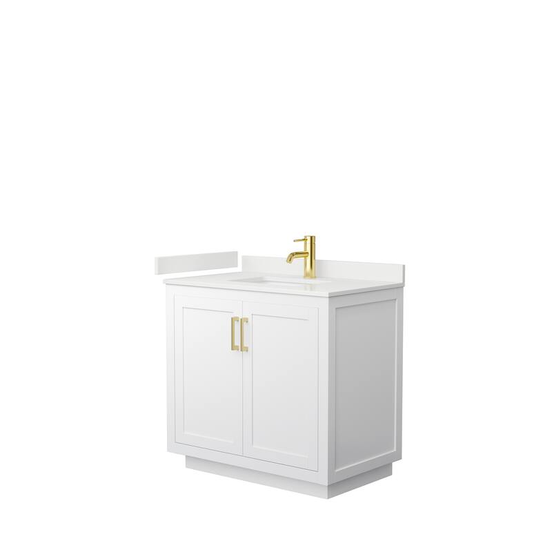Miranda 36-inch Single Vanity, Quartz Top - White, Gold Trim, White Quartz Top