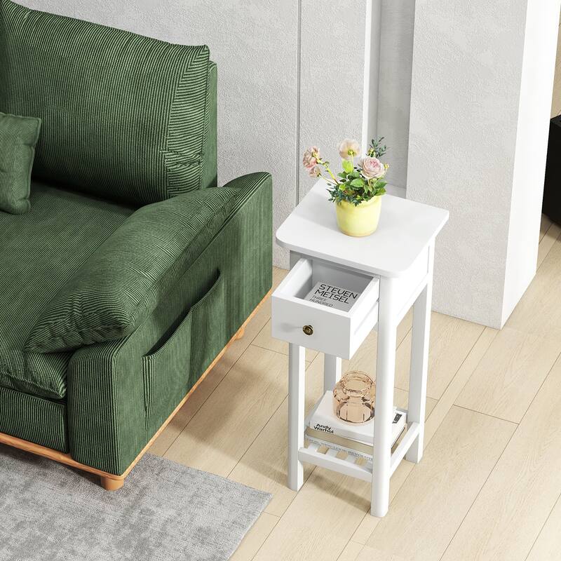 Gymax Solid Wood Side Table Rectangular 2PCS Sofa Side Table w/ Acacia