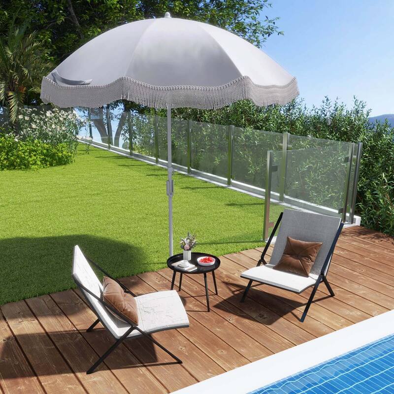 6.5 FT Outdoor Fringe Patio Umbrella w/ Carrying Bag & Push Button